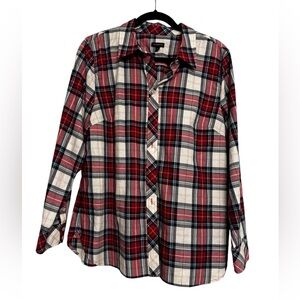 Talbots women’s large Christmas plaid button down shirt NWOT